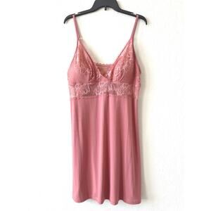 SOMA Pink Cool Night Soft Support Chemise Babydoll Slip Dress Lace-trim Women XL